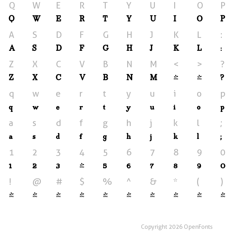 Character Map of FONTSPRING DEMO - EgyptiaXBold Regular
