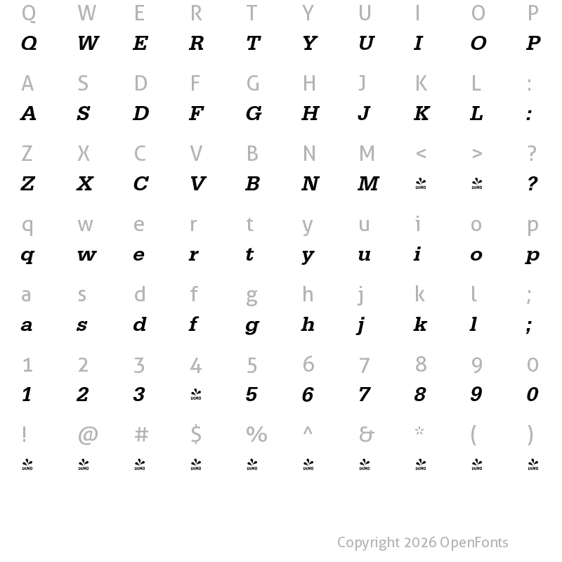 Character Map of FONTSPRING DEMO - EgyptienneURWMed Italic