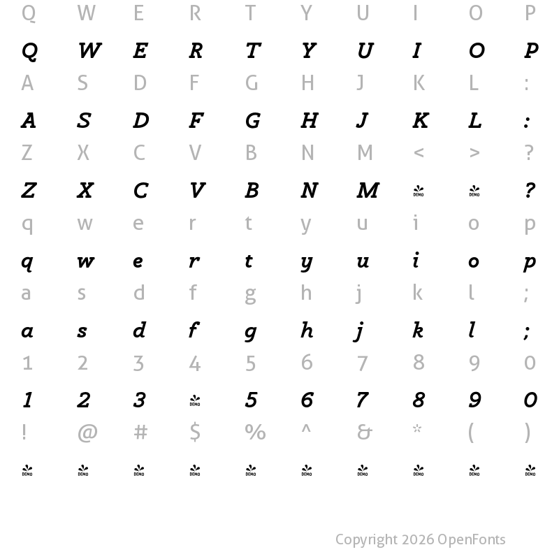 Character Map of FONTSPRING DEMO - Eksja Bold Italic