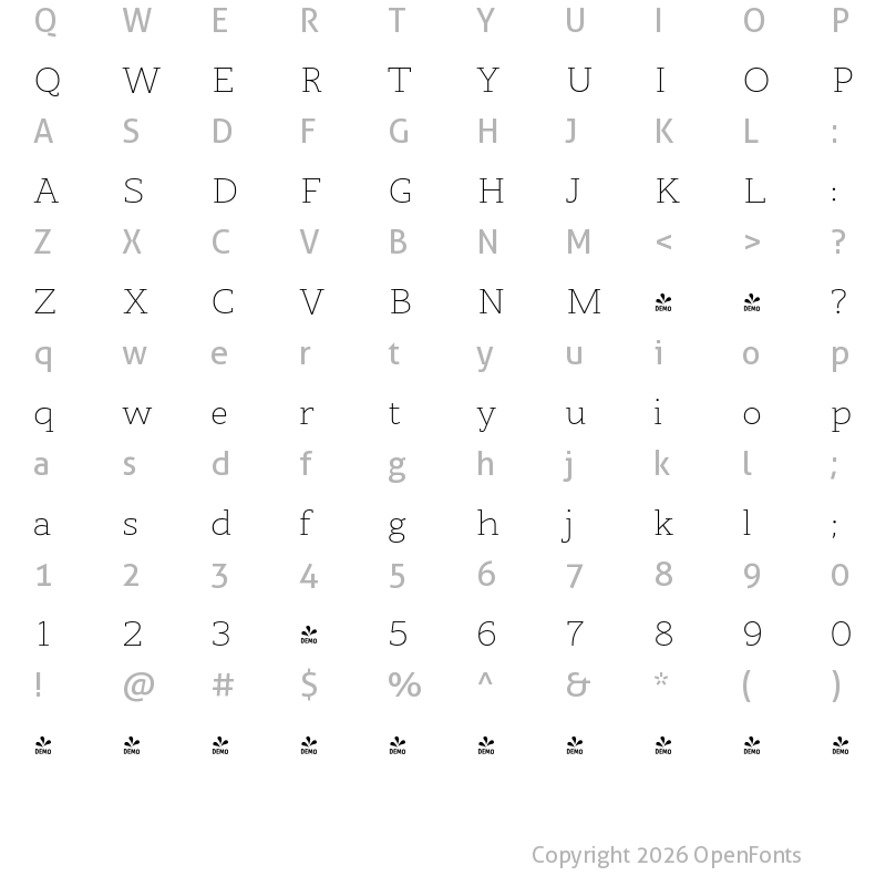 Character Map of FONTSPRING DEMO - Eksja Extremes Regular