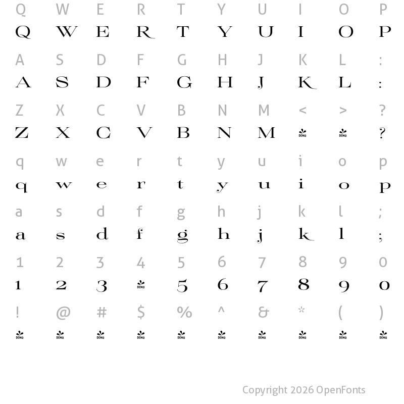 Character Map of FONTSPRING DEMO - Elegia Roman
