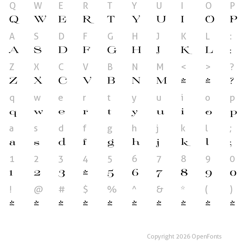 Character Map of FONTSPRING DEMO - ElegiaDots Roman