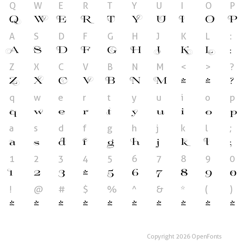 Character Map of FONTSPRING DEMO - ElegiaSwing Roman