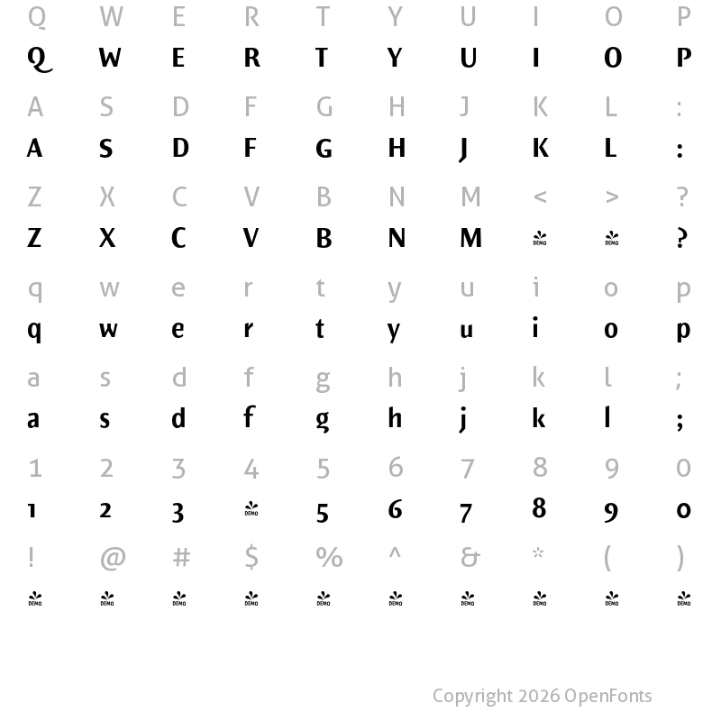 Character Map of FONTSPRING DEMO - Elemental Sans Pro Bold