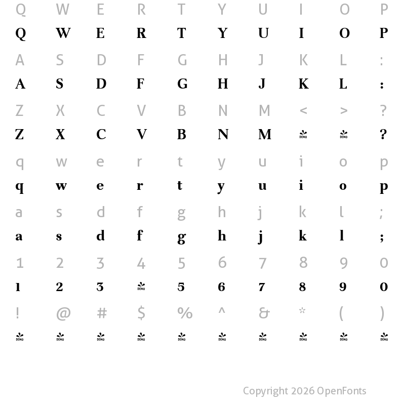 Character Map of FONTSPRING DEMO - Eleonora Bold