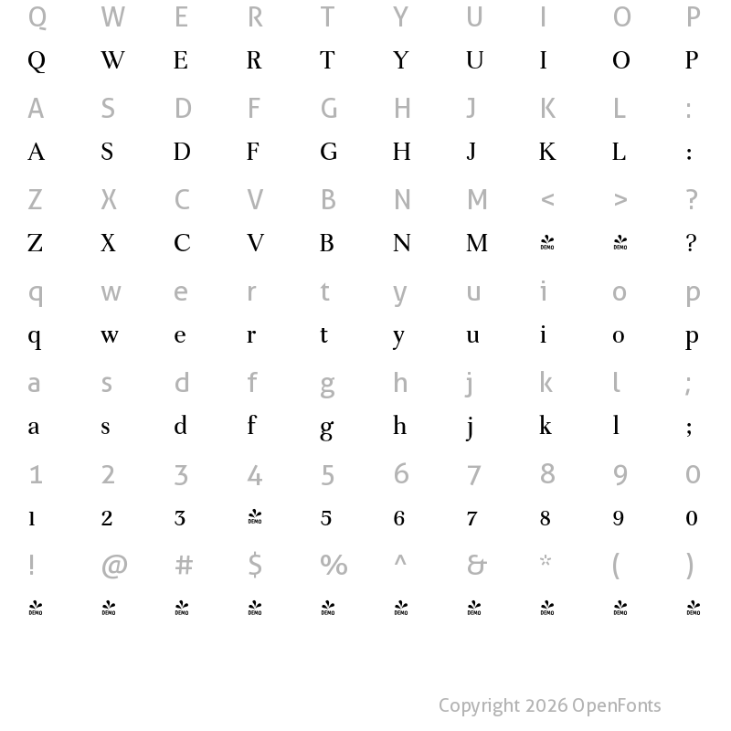 Character Map of FONTSPRING DEMO - Eleonora Regular