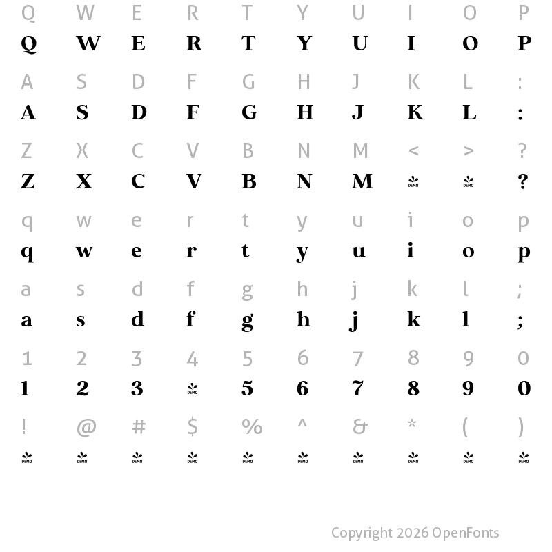 Character Map of FONTSPRING DEMO - Elgraine Bold