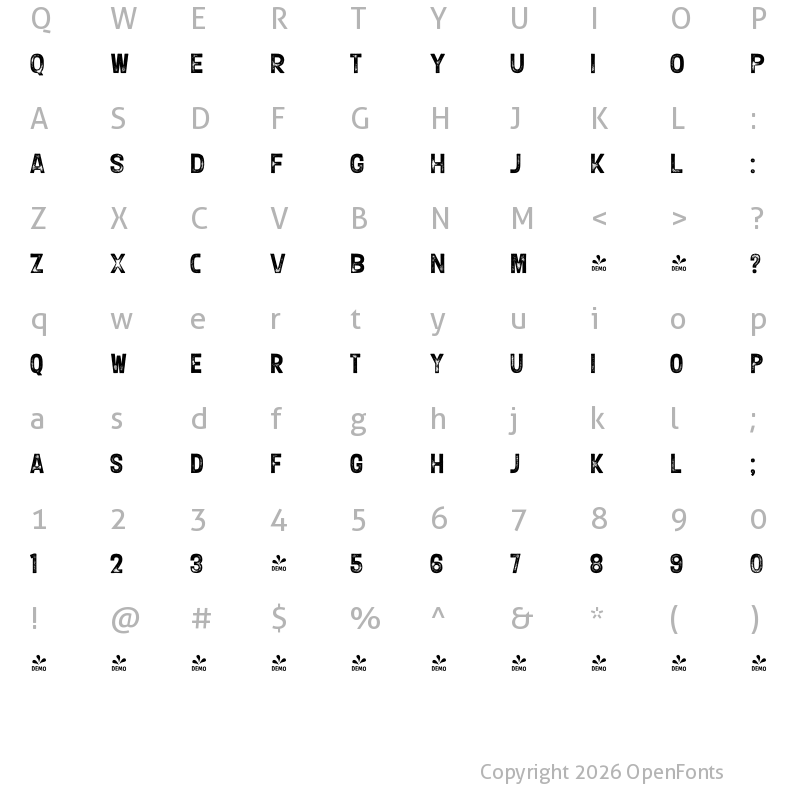 Character Map of FONTSPRING DEMO - Elixir Print Sans Regular
