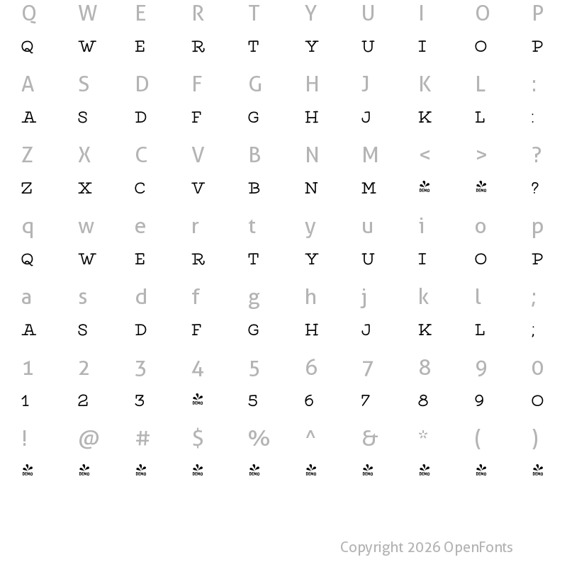 Character Map of FONTSPRING DEMO - Elixir Print Serif Regular