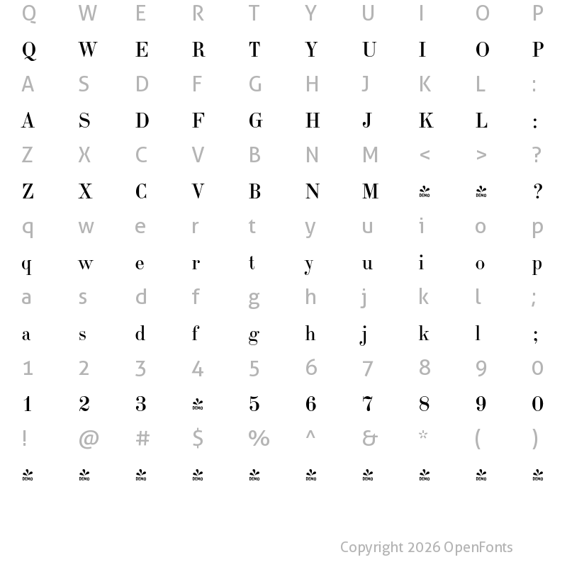 Character Map of FONTSPRING DEMO - Elizabeth Regular