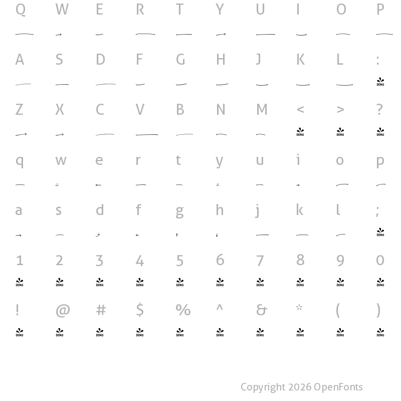Character Map of FONTSPRING DEMO - Ellie Script Orn Regular