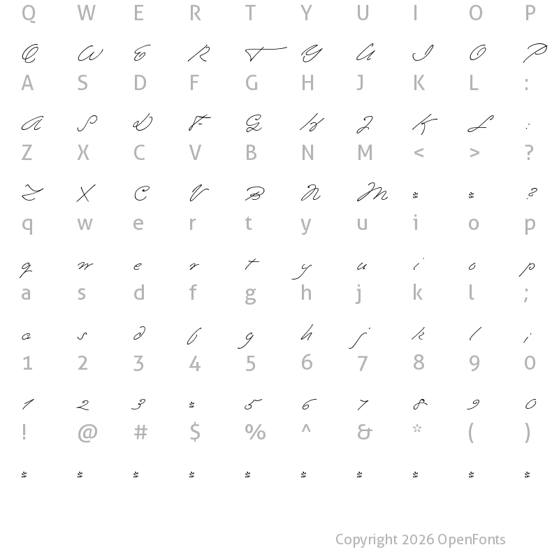Character Map of FONTSPRING DEMO - Emily In White III Regular
