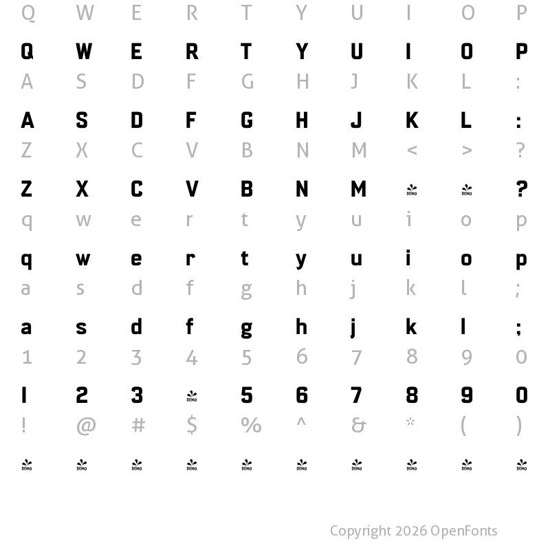 Character Map of FONTSPRING DEMO - Enamela Bold