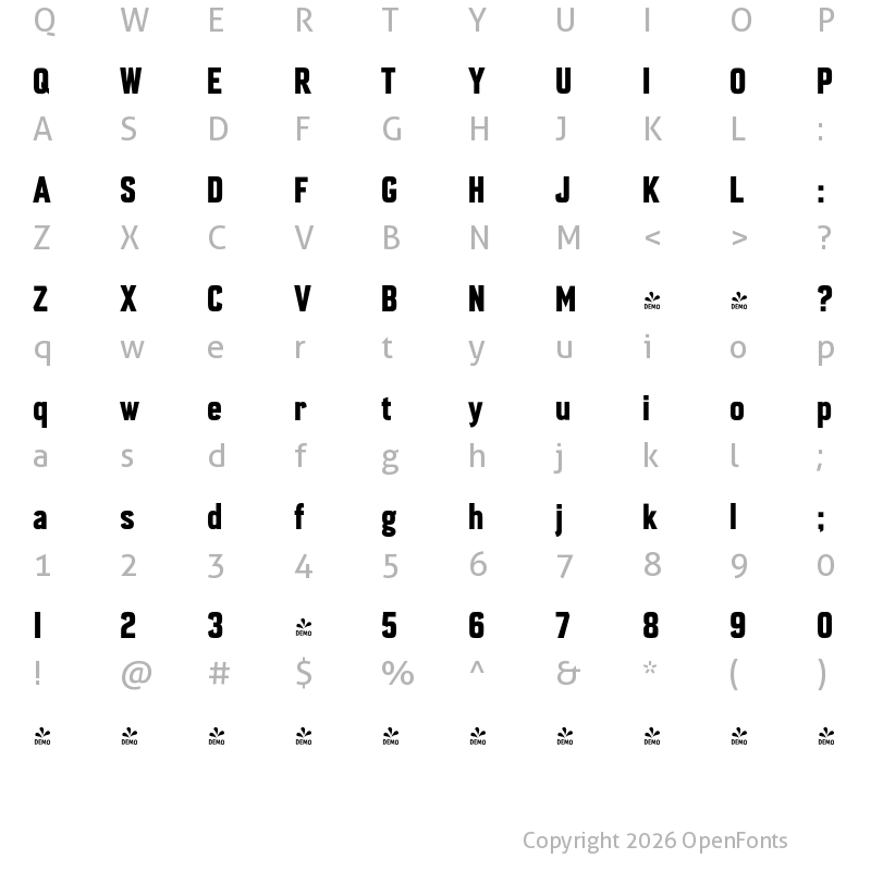 Character Map of FONTSPRING DEMO - Enamela Condensed Bold