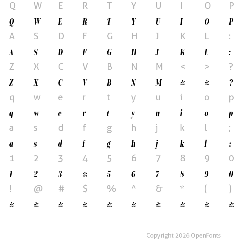Character Map of FONTSPRING DEMO - Encorpada Classic Compressed Bold