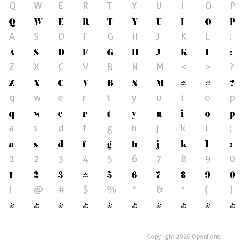 Character Map of FONTSPRING DEMO - Encorpada Classic Condensed ExBd Regular