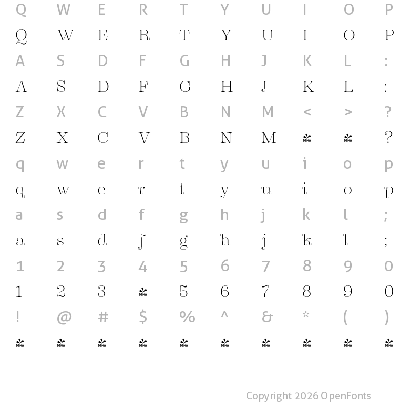Character Map of FONTSPRING DEMO - Encorpada Pro ExtraLight Regular