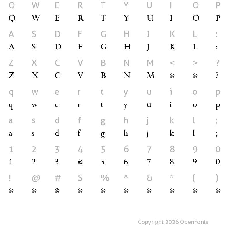 Character Map of FONTSPRING DEMO - English Serif Regular