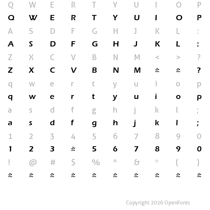 Character Map of FONTSPRING DEMO - Ennis Pro Demi Regular