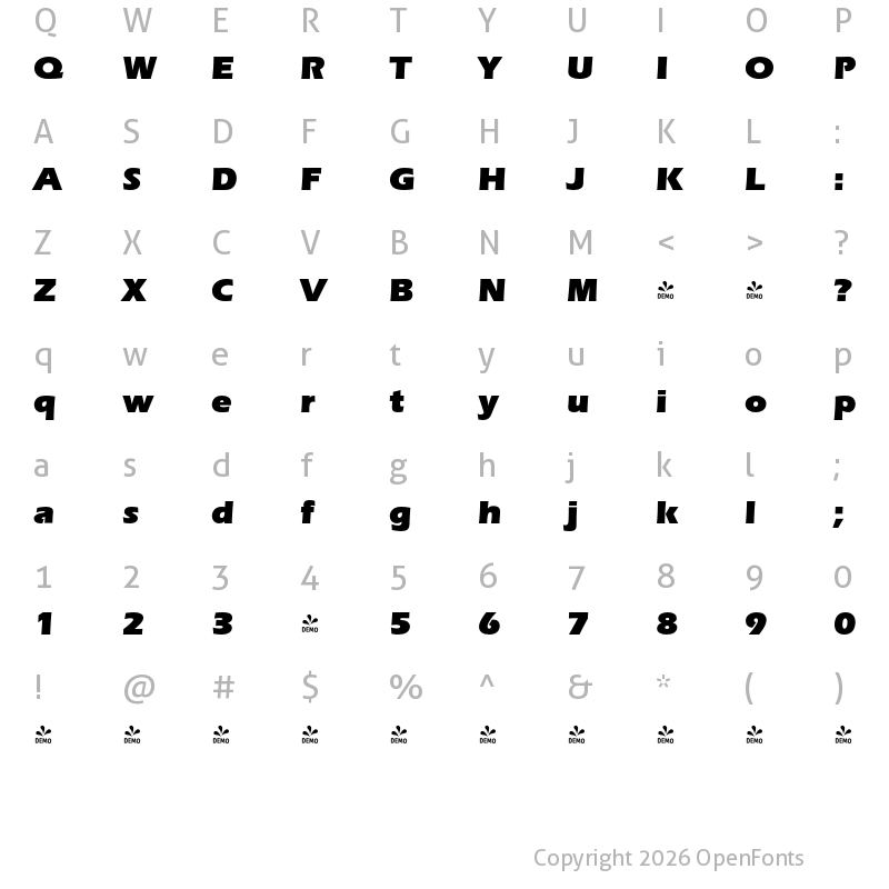 Character Map of FONTSPRING DEMO - Ennis Pro Ultra Regular