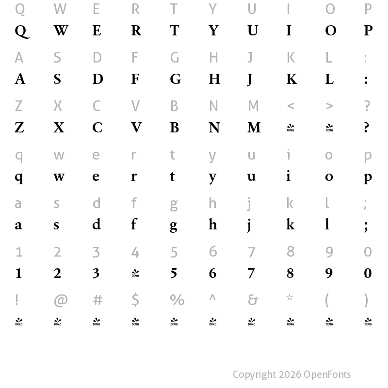 Character Map of FONTSPRING DEMO - Erato-Bold Regular