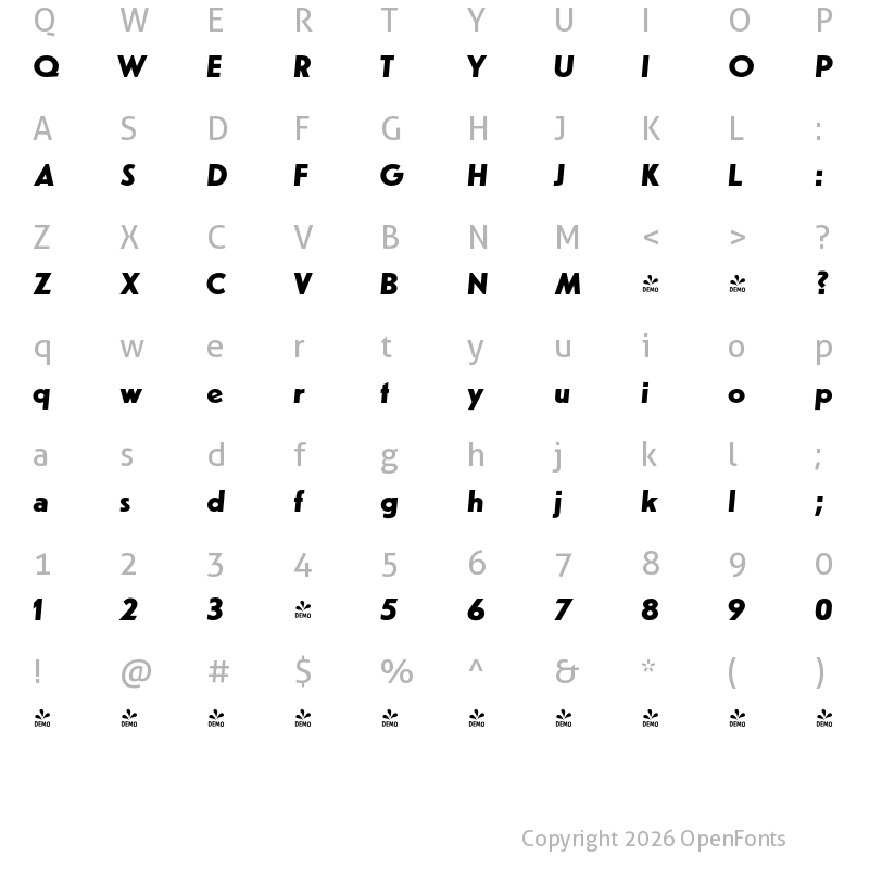 Character Map of FONTSPRING DEMO - Erbar URW Bold Italic