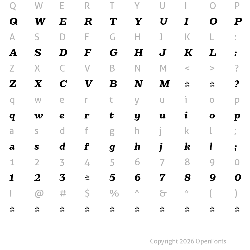 Character Map of FONTSPRING DEMO - Eroika Slab Med Italic
