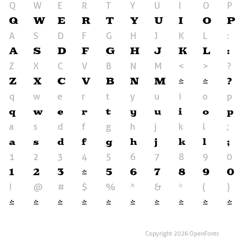 Character Map of FONTSPRING DEMO - Eroika Slab Reg Bold