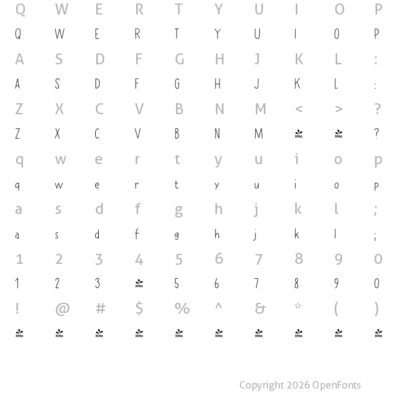 Character Map of FONTSPRING DEMO - Erstwhile Line Regular