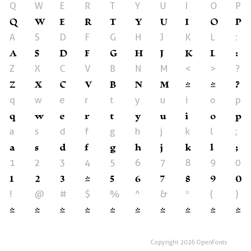 Character Map of FONTSPRING DEMO - Escritura Display Extra Bold ExtraBold