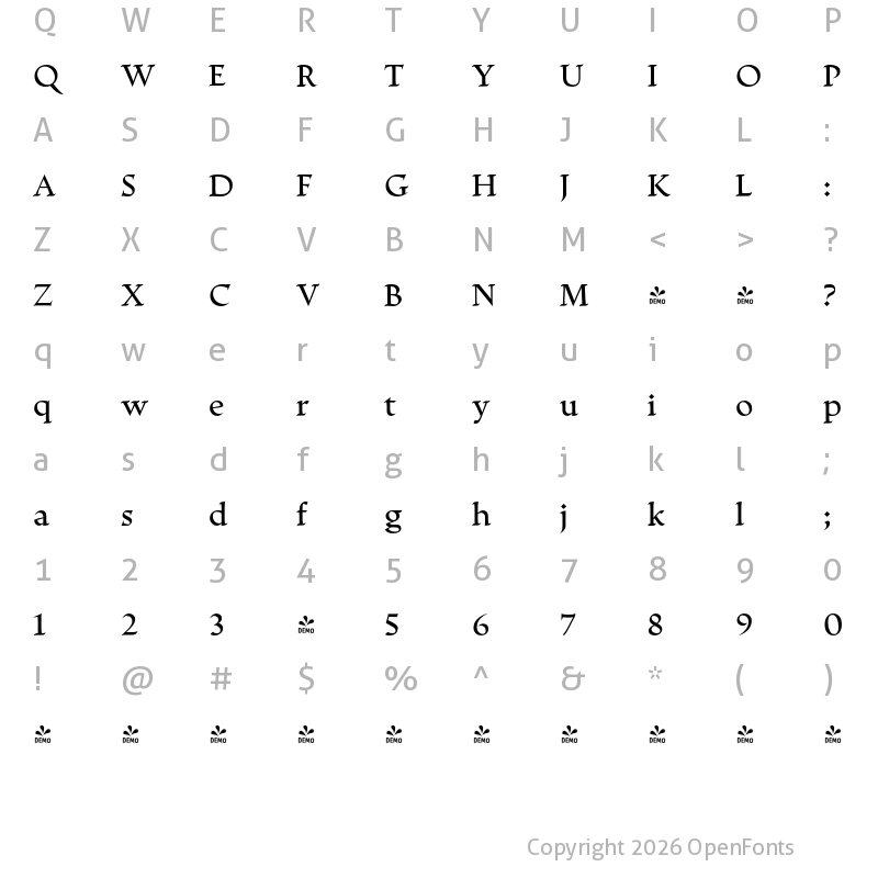 Character Map of FONTSPRING DEMO - Escritura Display Medium Regular