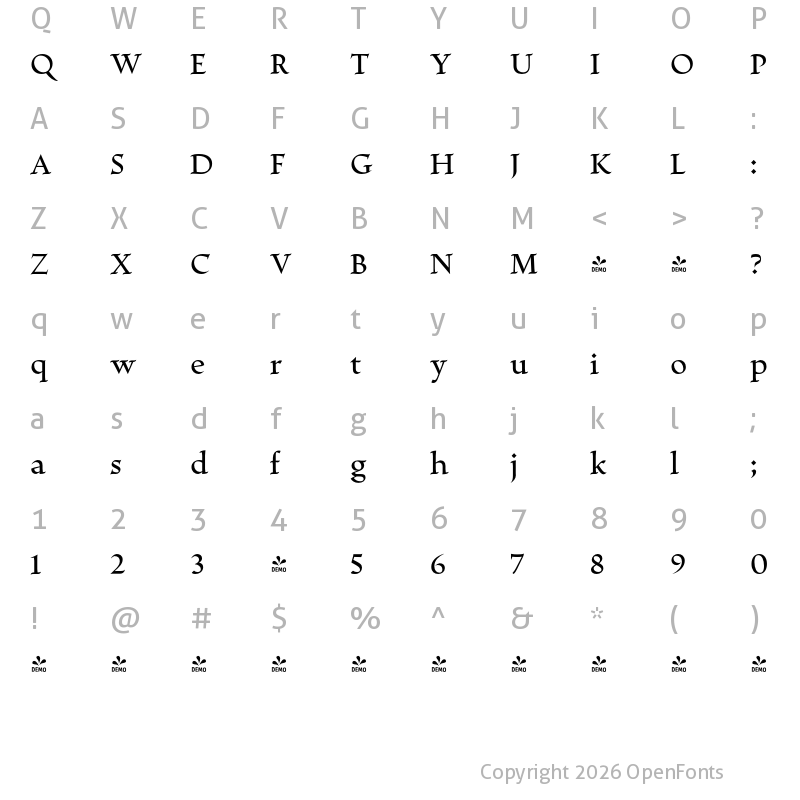 Character Map of FONTSPRING DEMO - Escritura Hebrew Medium Regular