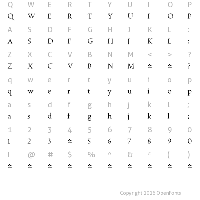 Character Map of FONTSPRING DEMO - Escritura Hebrew Regular Regular