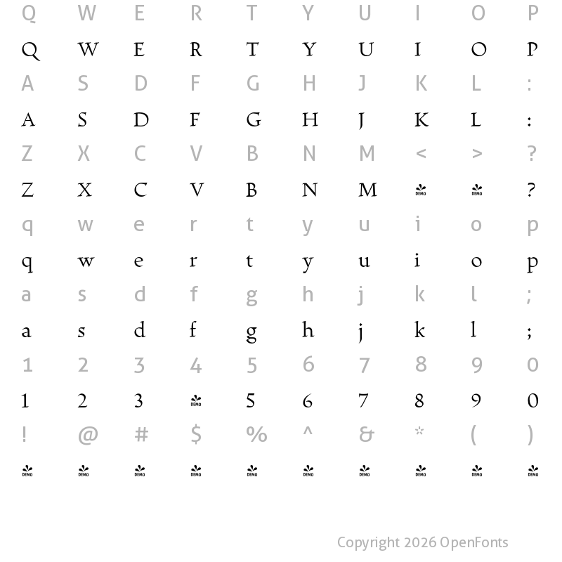 Character Map of FONTSPRING DEMO - Escritura Regular