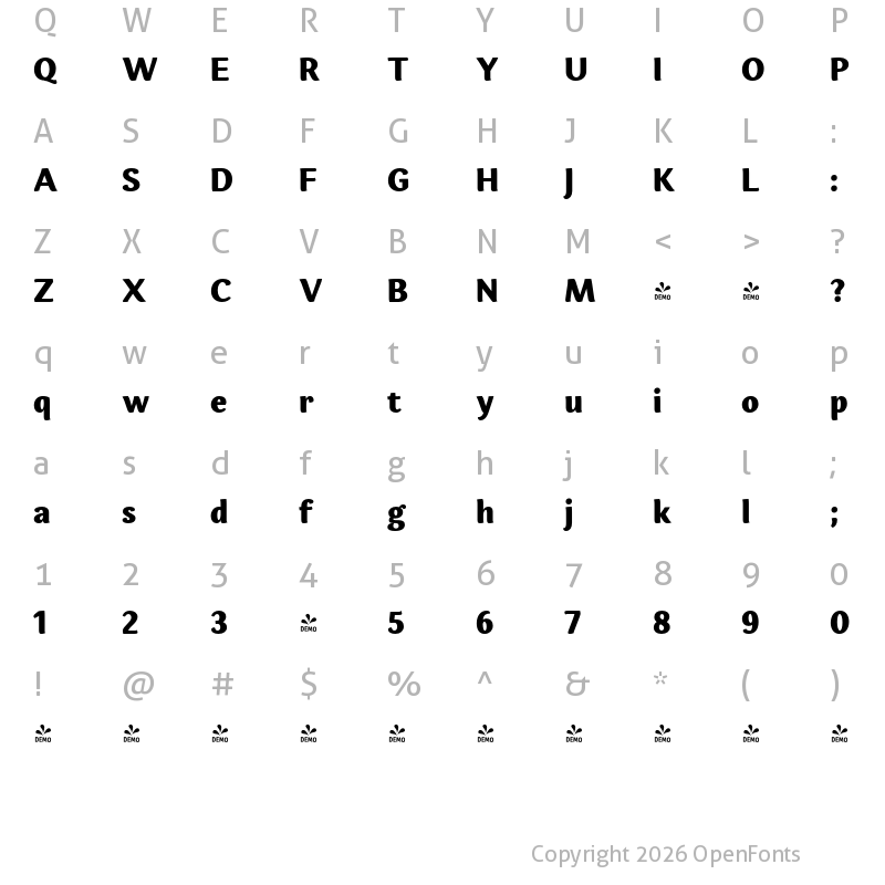 Character Map of FONTSPRING DEMO - Espuma Pro Md Bold