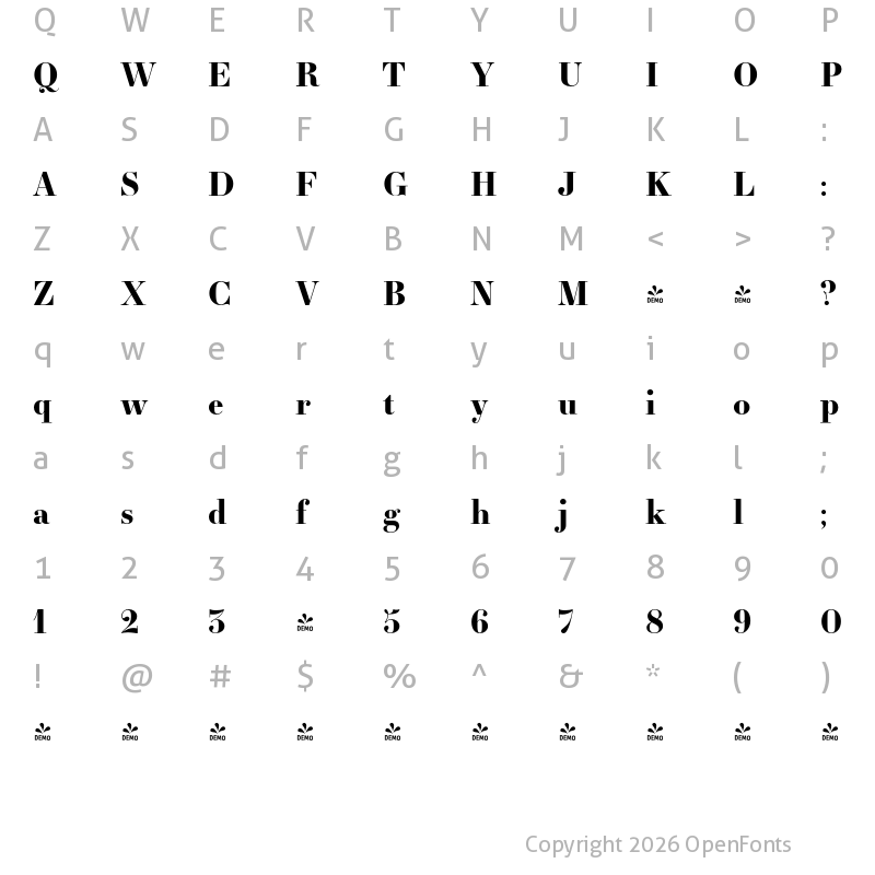 Character Map of FONTSPRING DEMO - Essonnes Display Regular