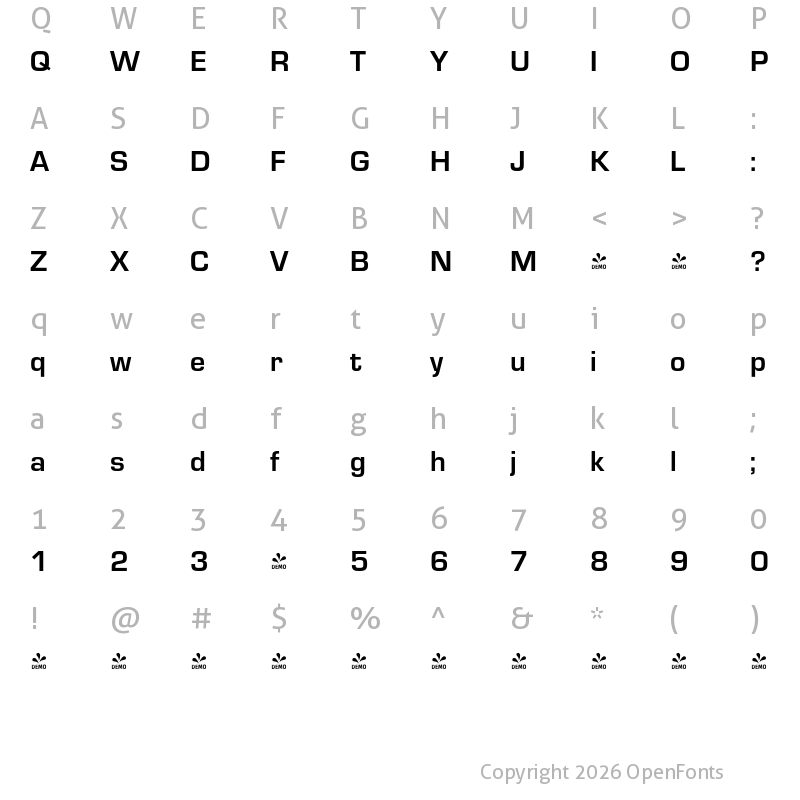 Character Map of FONTSPRING DEMO - Eurostile Bold