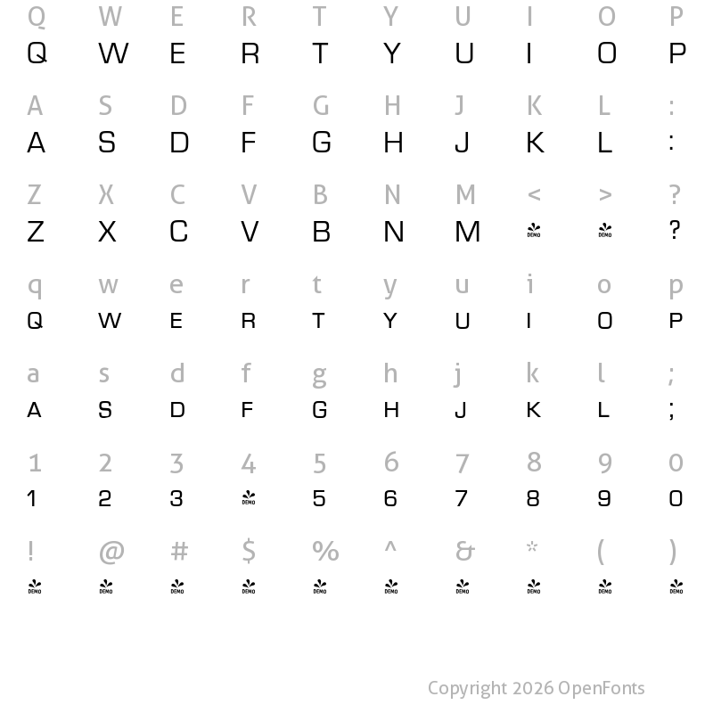 Character Map of FONTSPRING DEMO - EurostileDCDReg Regular