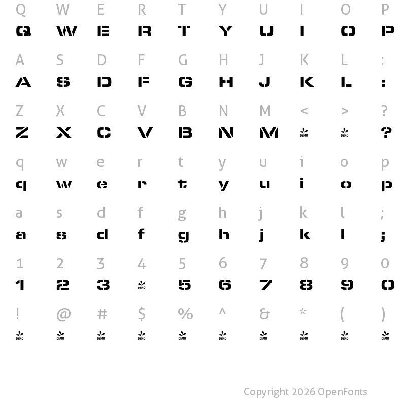 Character Map of FONTSPRING DEMO - EurostileSteExtDBla Regular