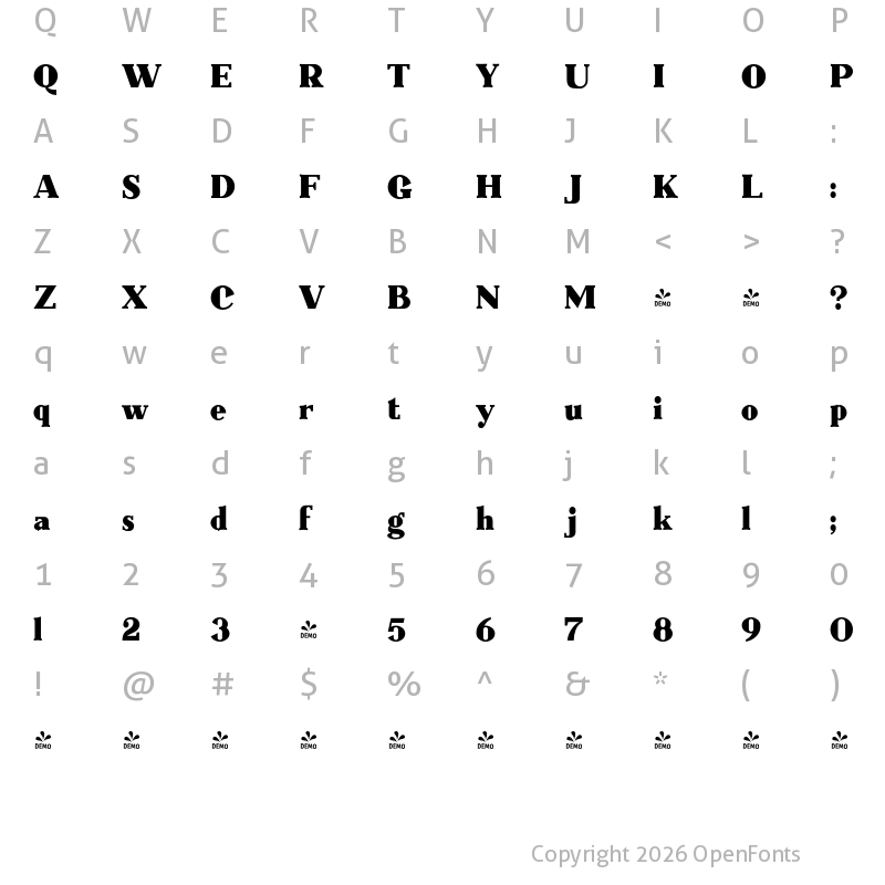Character Map of FONTSPRING DEMO - Everflow Black Regular