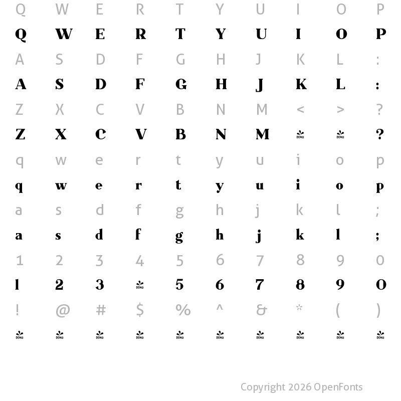 Character Map of FONTSPRING DEMO - Everflow Extra Bold Regular