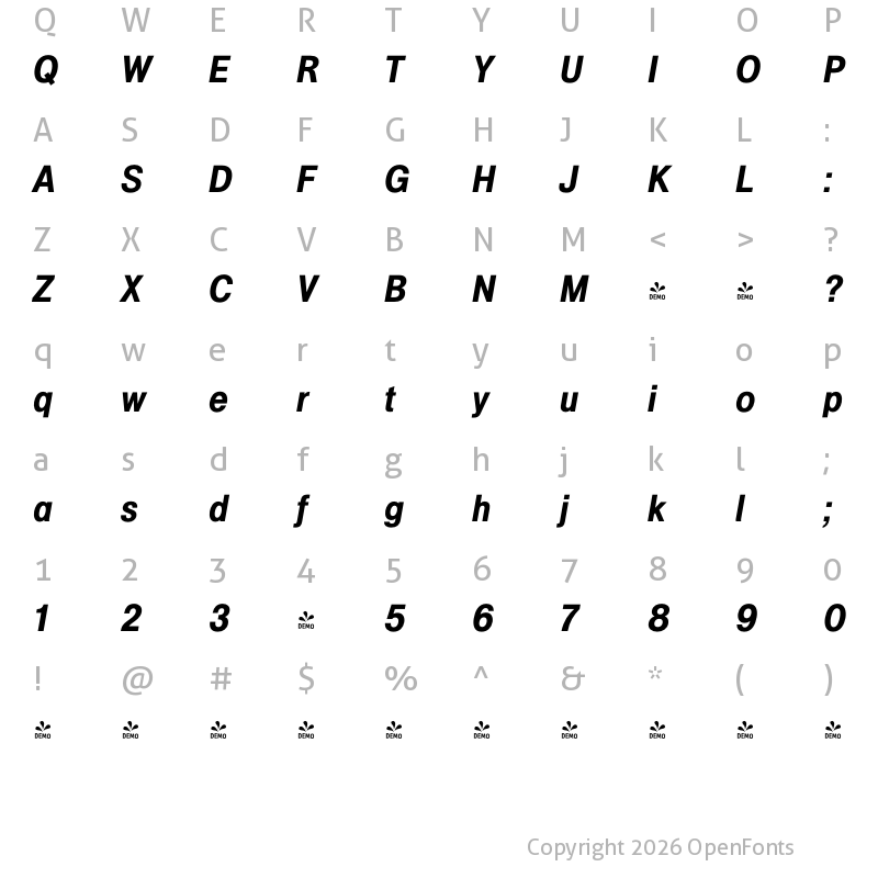 Character Map of FONTSPRING DEMO - Example Bold Italic