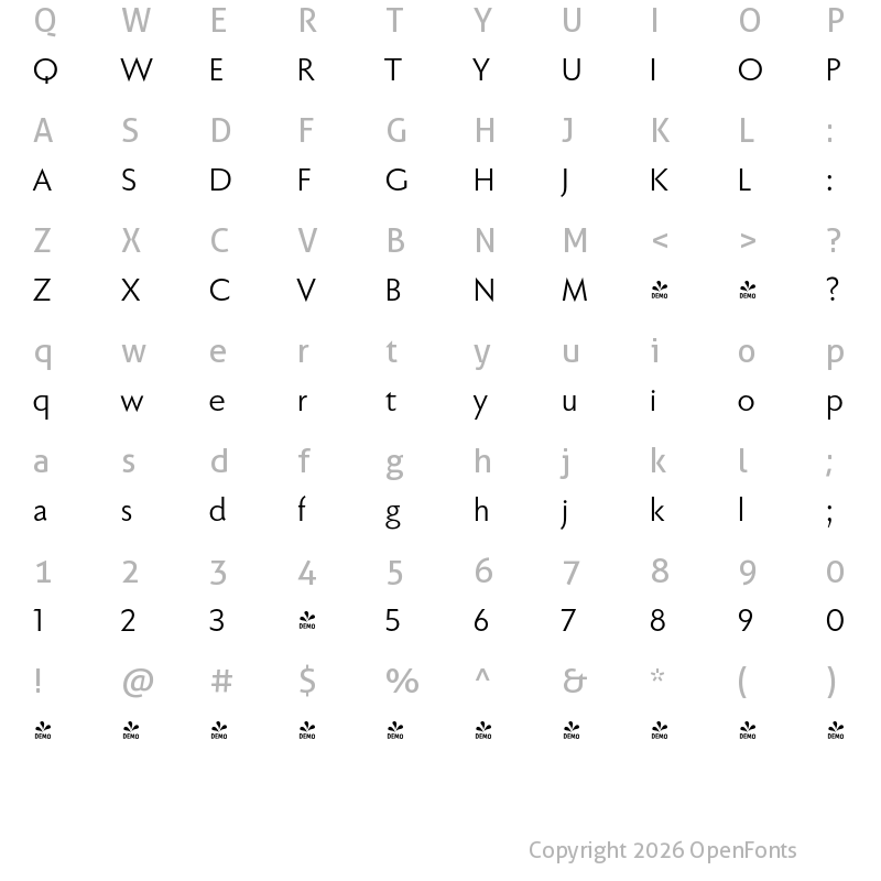 Character Map of FONTSPRING DEMO - Faber Sans Pro Regular