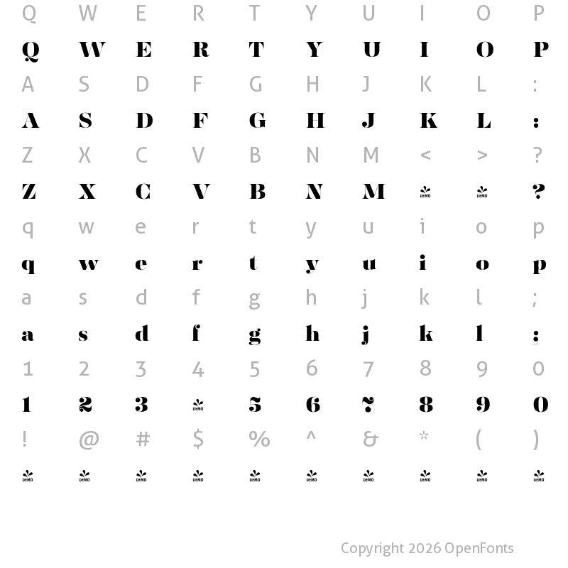 Character Map of FONTSPRING DEMO - Fabrica Heavy Regular