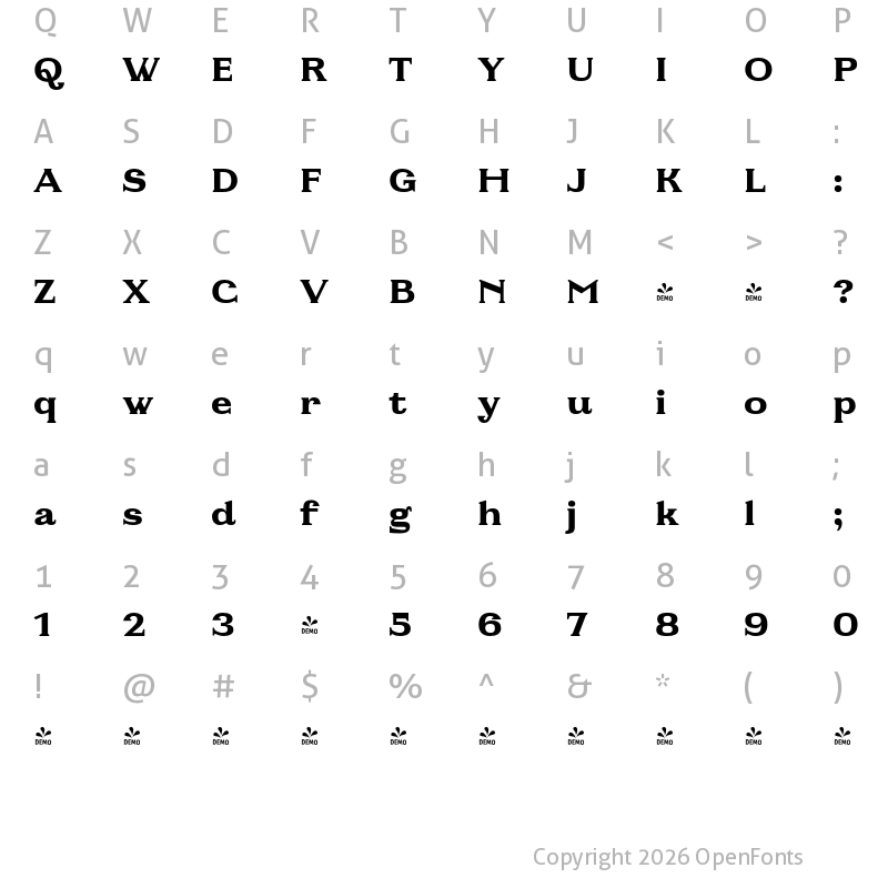 Character Map of FONTSPRING DEMO - Fabular Extra Bold Regular