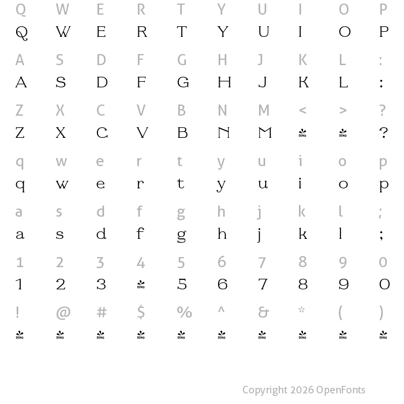Character Map of FONTSPRING DEMO - Fabular Regular Regular