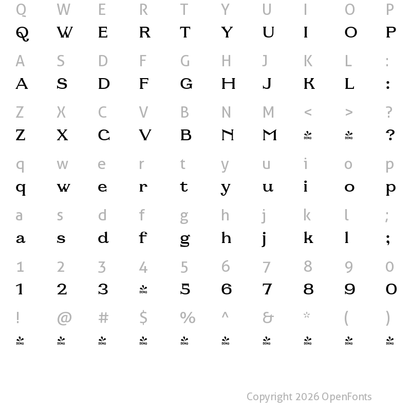 Character Map of FONTSPRING DEMO - Fabular Semi Bold Regular