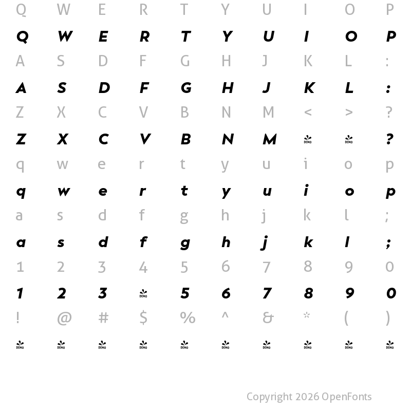 Character Map of FONTSPRING DEMO - Facundo Black It Regular
