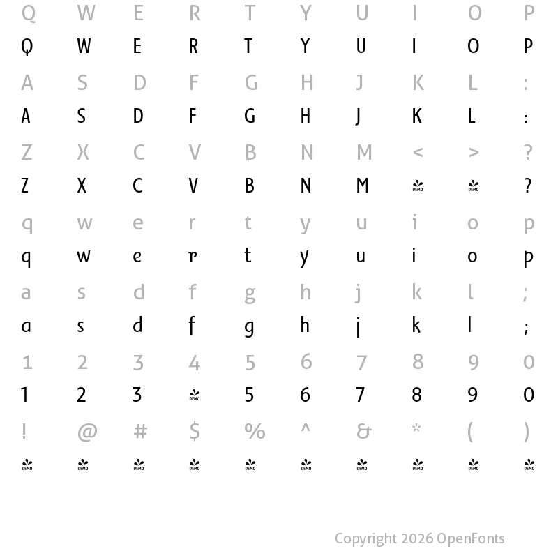 Character Map of FONTSPRING DEMO - Fairway Light Regular