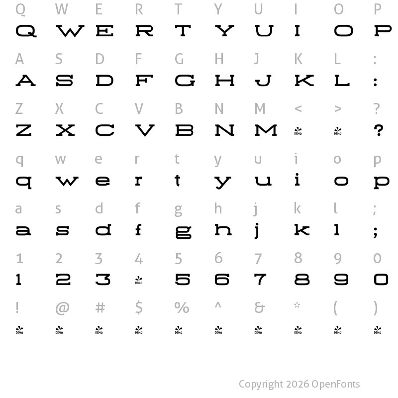 Character Map of FONTSPRING DEMO - Falcon SR 600 Ext Regular